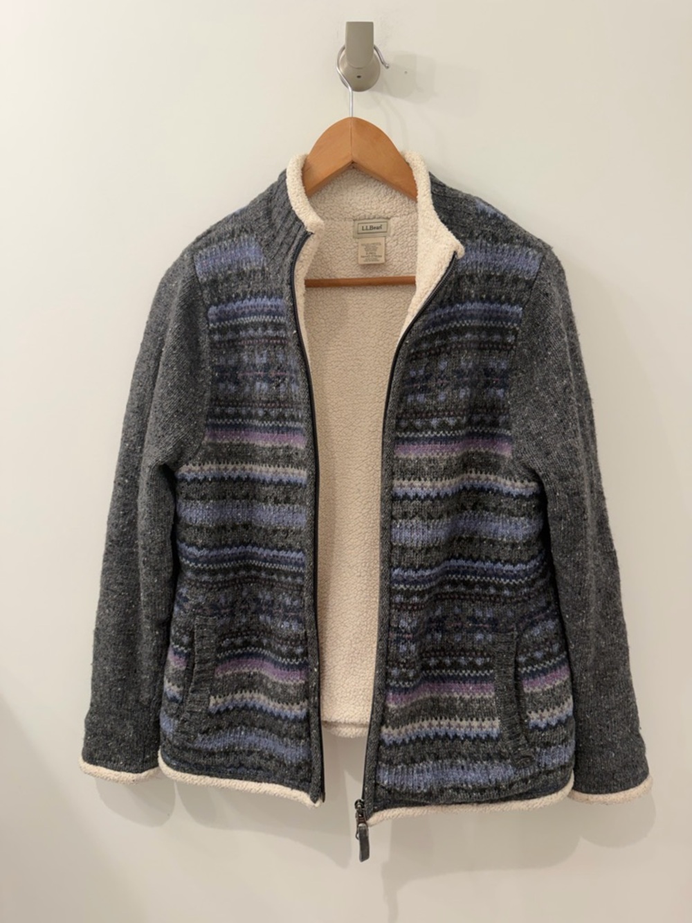Vintage L.L. Bean Lambswool Knitwear Sherpa Lined Full Zip Sweater Jacket